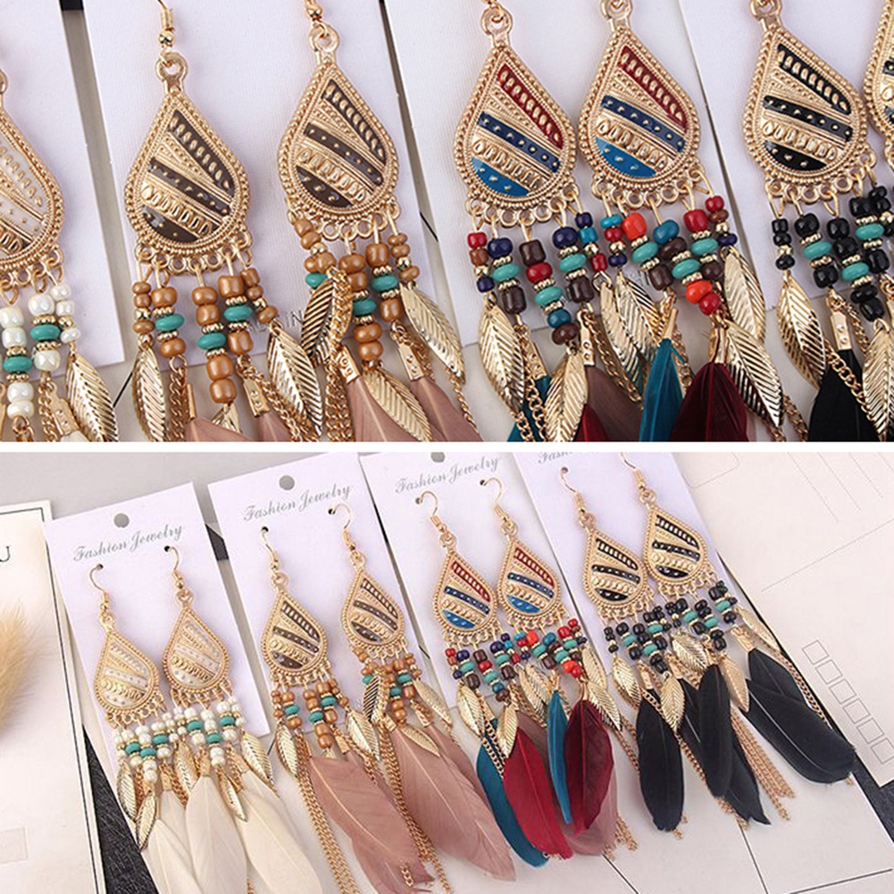 Đôi khuyên tai phong cách cổ điển đính lông vũ giả độc đáo cho nữ