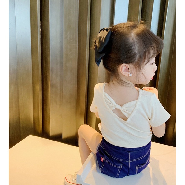 Áo Thun Cotton Thắt Nơ Phong Cách Hàn Quốc Cho Bé Gái 1-7 Tuổi
