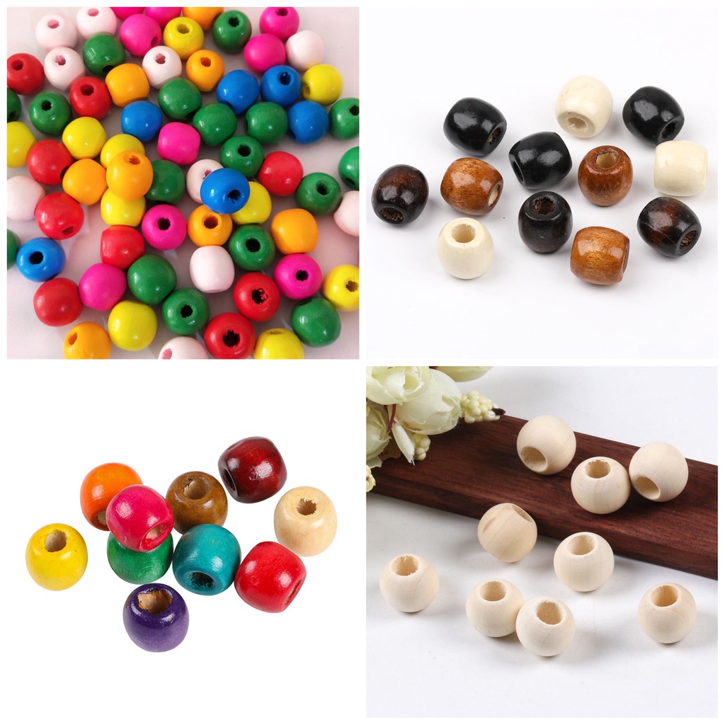 Túi 50 viên hạt gỗ size 10mm, 12mm, 14mm, 16mm, 18mm, 20mm, 25mm, 30mm