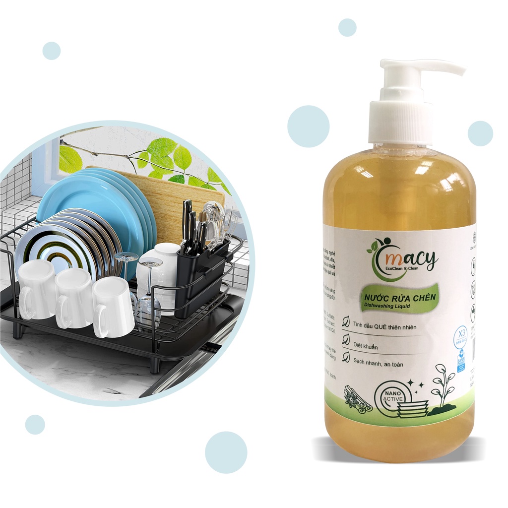 Nước rửa chén bát nano bạc tinh dầu quế thiên nhiên MACY 0,5kg