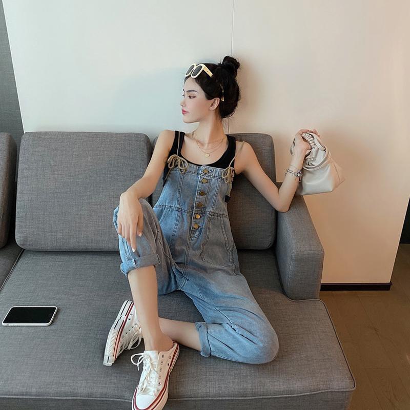 [Linin] Quần Yếm Denim Dáng Rộng Phong Cách Hàn Quốc Mới Cho Nữ