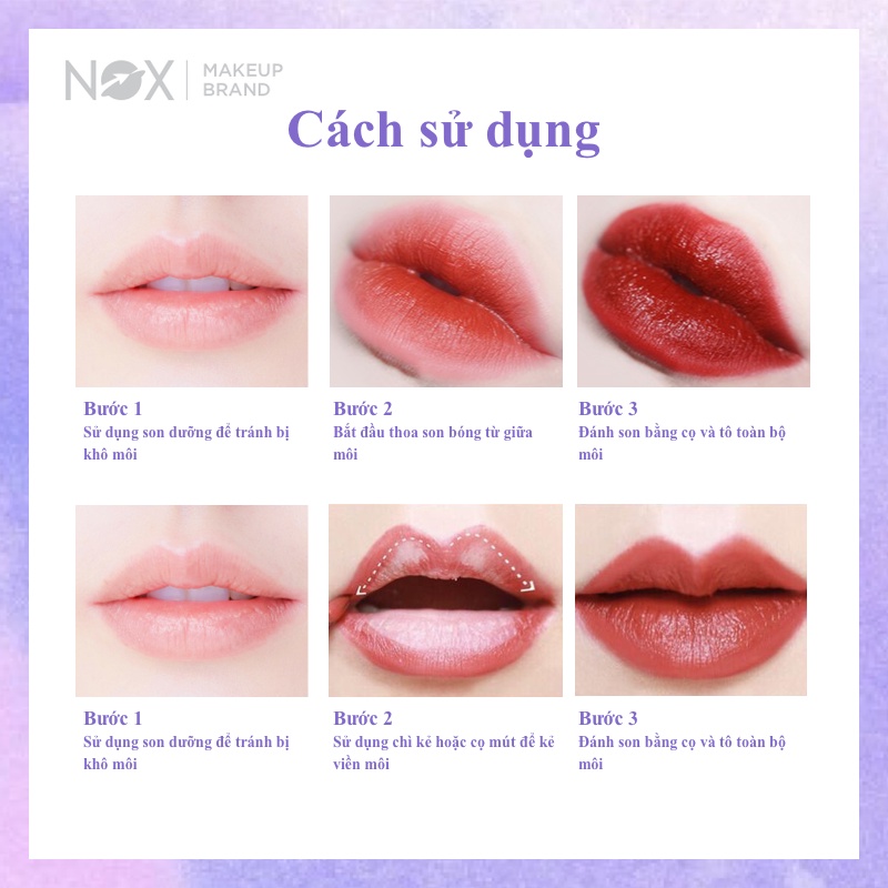 Son bóng NOX 3.2 g màu nhung mịn có tinh chất dưỡng ẩm và nhanh khô