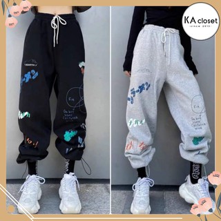 🆕  Quần nỉ hình KA Closet Quần thu đông ống rộng lót nỉ, chốt ống, 2 màu Đen Xám