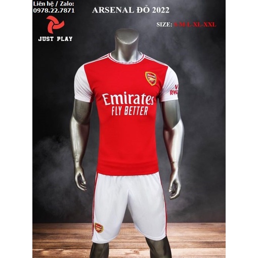 Bộ quần áo bóng đá, đồ đá banh Arsenal Sân Khách Màu Đỏ 2022-2023 Vải Thun Lạnh Cao Cấp