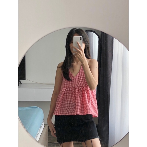 Áo Yếm Cột Dây Sọc Caro - Baby Top
