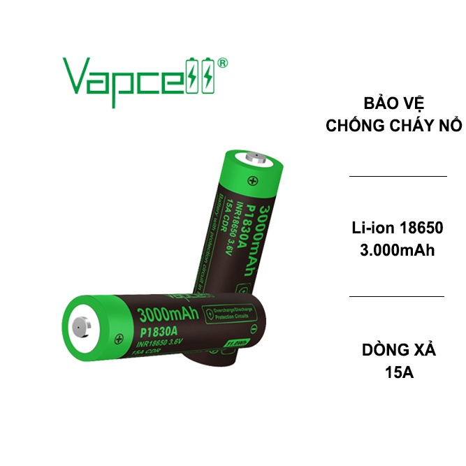 Pin sạc dự phòng VAPCELL P1830A dung lượng 3000mAh dòng xả 15A có mạch bảo vệ