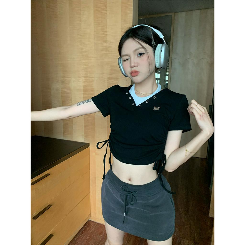 「 WELOVE1 」Áo Croptop Tay Ngắn Dáng Ôm Thời Trang Mùa Hè Quyến Rũ Cho Nữ