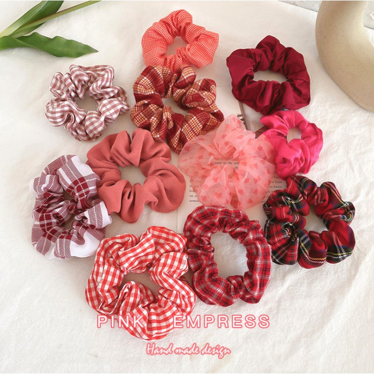 Dây buộc tóc scrunchies, dây cột tóc chun buộc tóc nữ họa tiết màu đỏ dễ thương Hàn Quốc P171 - VHT SHOP