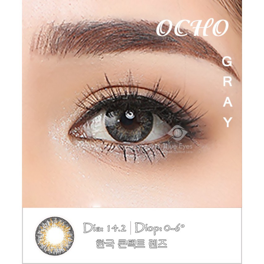 Lens thở , Kính áp tròng Hàn Quốc  thẩm thấu oxy dành cho mắt nhạy cảm OCHO GRAY, áp tròng giãn nhẹ 14.2.