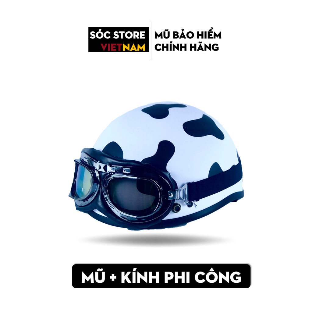 Mũ bảo hiểm nửa đầu 1/2 Bò sữa Sóc Store nhiều màu kèm kính phi công, kính UV