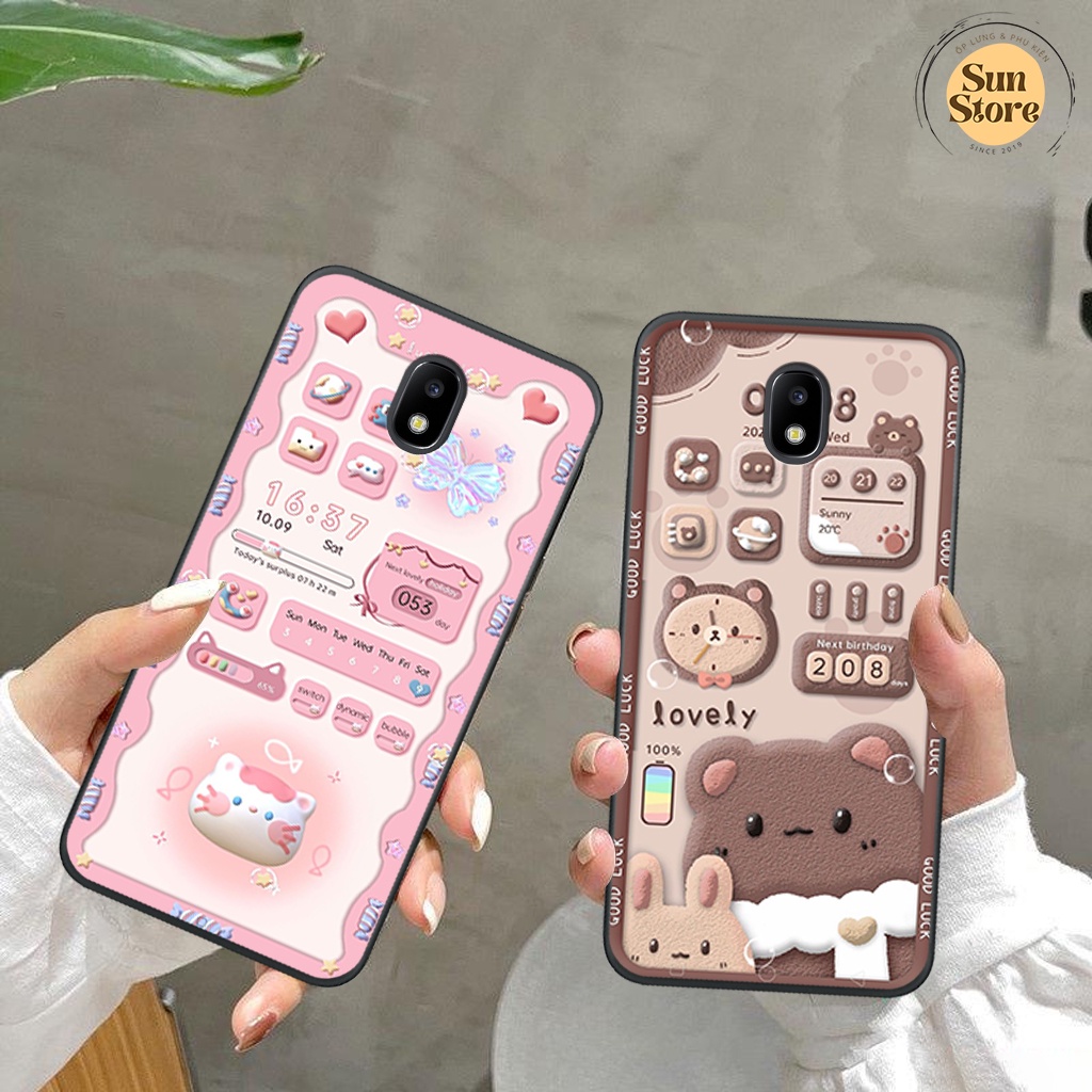 Ốp lưng Samsung J7 Pro - J3 Pro hoạ tiết 3D nền kẻ caro, gấu đáng yêu viền dẻo