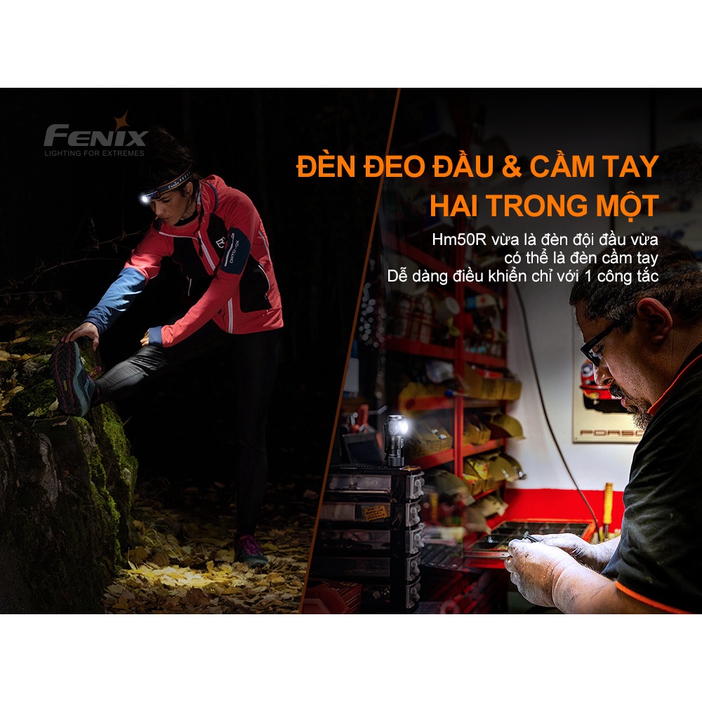Đèn pin đội đầu FENIX HM50R V2.0 độ sáng 700 lumen chiếu xa 115m pin 16340 sạc USB C