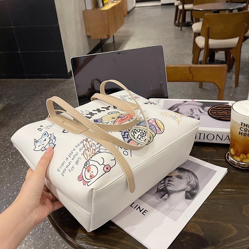 Túi tote nữ da giá rẻ đi học đi chơi hình gấu phong cách Hàn Quốc dễ thương M100