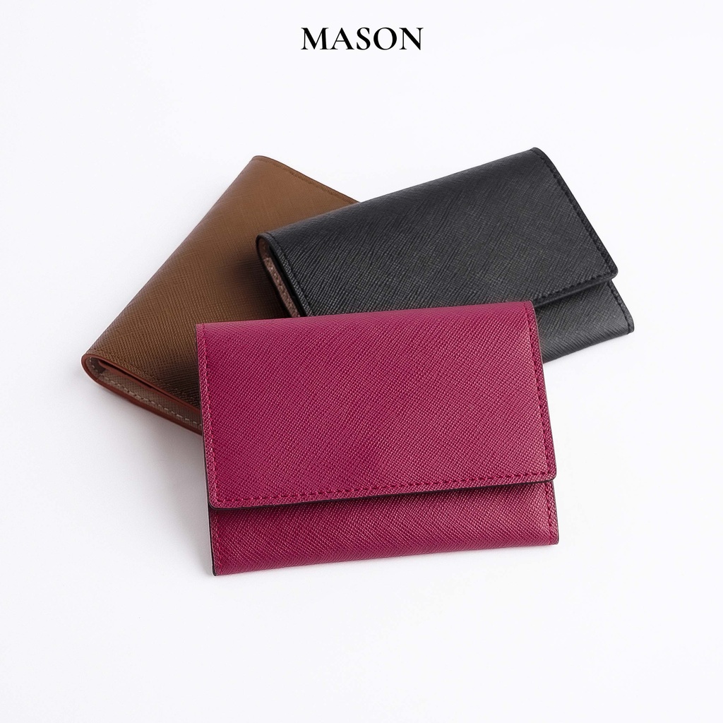 Ví nữ mini nhỏ gọn đựng thẻ card holder Lisa da Saffiano nhập khẩu thương hiệu MASON - M15