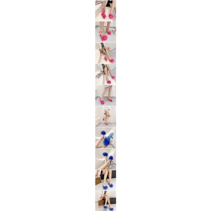 Giày Cao Gót 3.94 Inch Đính Lông Vũ Nhiều Màu Sắc Thời Trang Cho Nữ Size 35-41