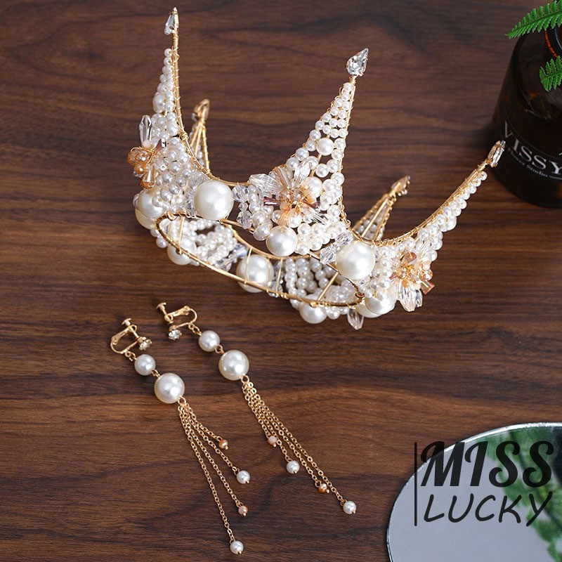 Set Vương Miện Và Khuyên Tai Thời Trang Sang Trọng Cho Nữ