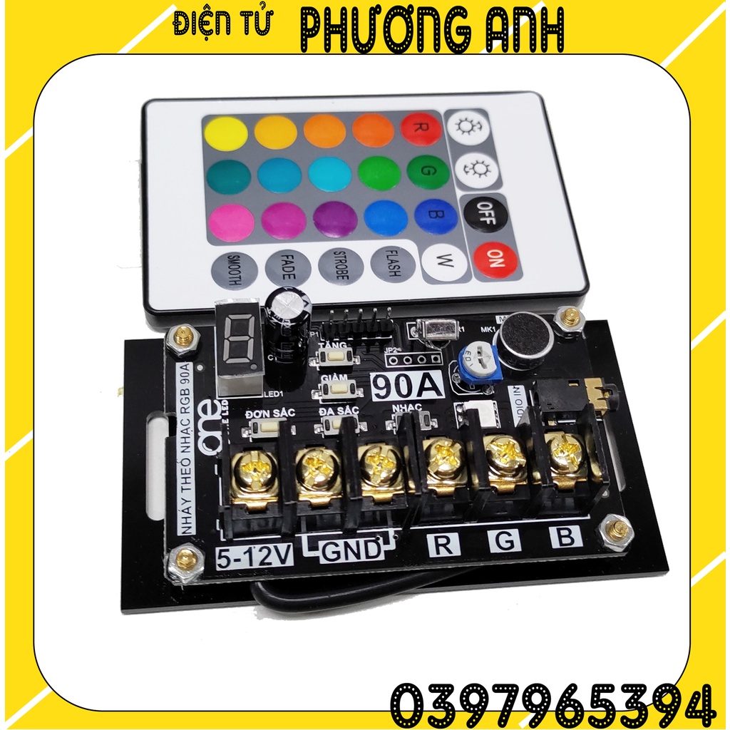 Mạch Điều Khiển Led RGB 7 Màu 90A Kèm Remote 24 Phím