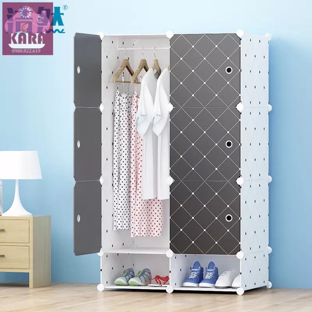 tủ lắp ghép 8 ô( gồm tủ 6 ô to+ 2 ô  giày). tặng kèm 1 treo đồ đa năng