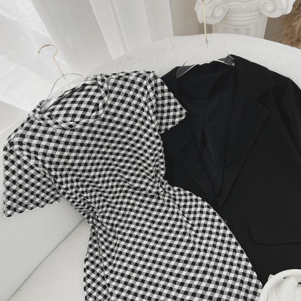 Combo Váy BODY CARO KÈM KHOÁC VEST ĐEN