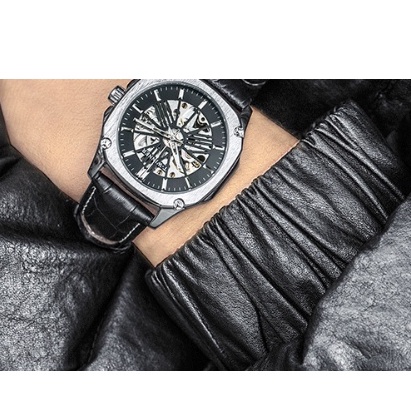 Đồng hồ nam T-Winner DM03 lộ máy dây da - đồng hồ nam máy cơ cao cấp