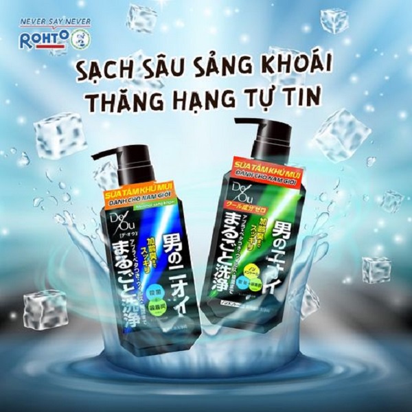 Sữa Tắm Deou 520ml Làm  Sạch Tế Bào Chết Cho Nam Giới Từ Than Hoạt Tính Khử Mùi Cơ Thể Rohto Deou Deodorant Body Wash