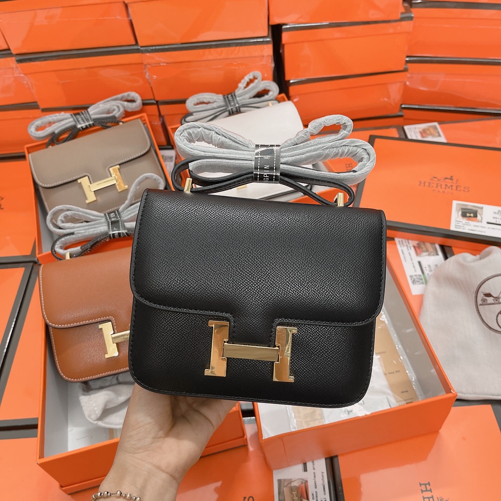 Túi đeo chéo H.M SPS chữ H Fullbox nguyên seal size 19/Túi xách Her.mes SPS da hạt Fullbox nguyên deal size 19