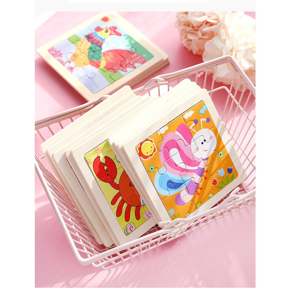 Đồ chơi xếp hình lắp ráp Tranh Ghép gỗ 9 mảnh nhiều hình Ngộ Nghĩnh size nhỏ 11x11