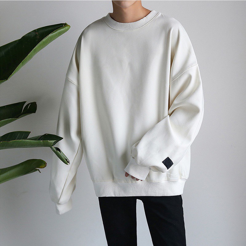 thun ngắn tay thun Áo sweater tay dài size lớn màu trơn cho nam