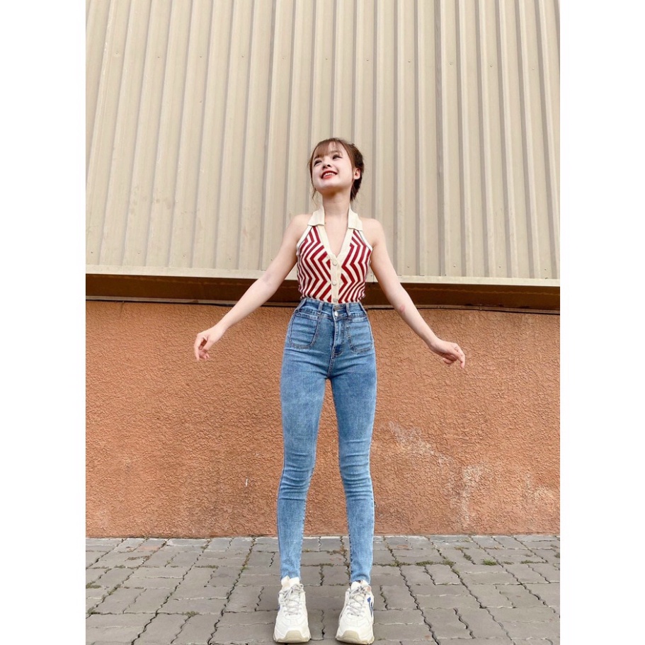 Quần jean nữ lưng cao hai nút chất jeans giãn nở tốt bao đẹp Form chuẩn ôm dáng nâng vòng 3