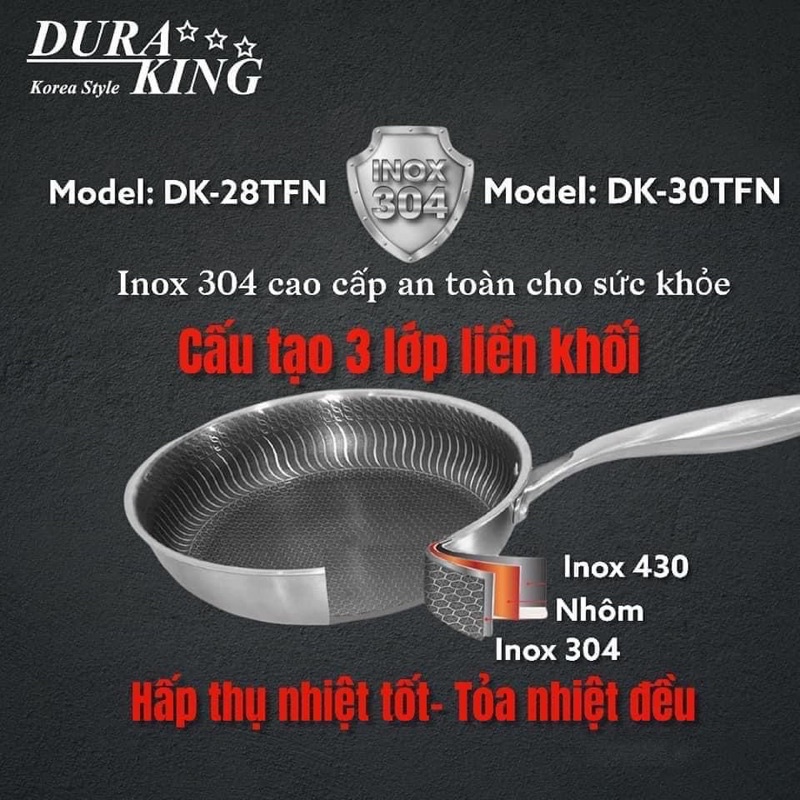 Chảo Black Cube Duraking size 28-30 kèm vung kính. Dùng được bếp từ