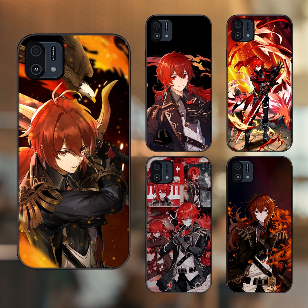 Ốp lưng Oppo A16K viền đen in hình Diluc Genshin Impact