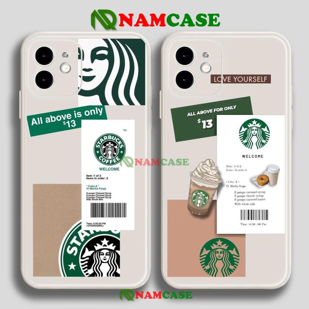 Ốp lưng iPhone cạnh viền vuông silicon mềm dẻo iphone 6/6s/7/8/X/XS/XR/11/12/13 Pro Plus Max cute hình trà sữa Starbucks