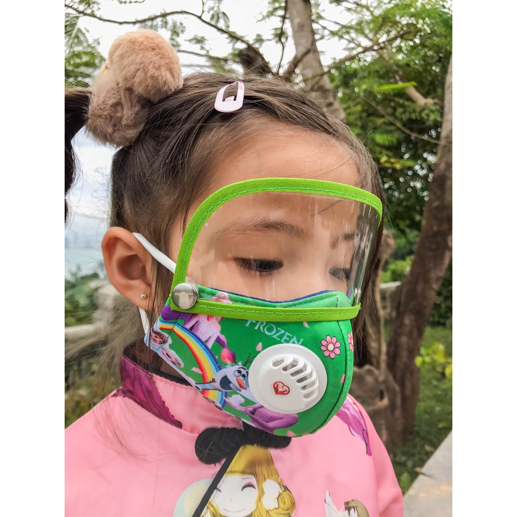 Khẩu trang bé gái 0-5 tuổi in hình Elsa áo tím có van thở và kính chống giọt