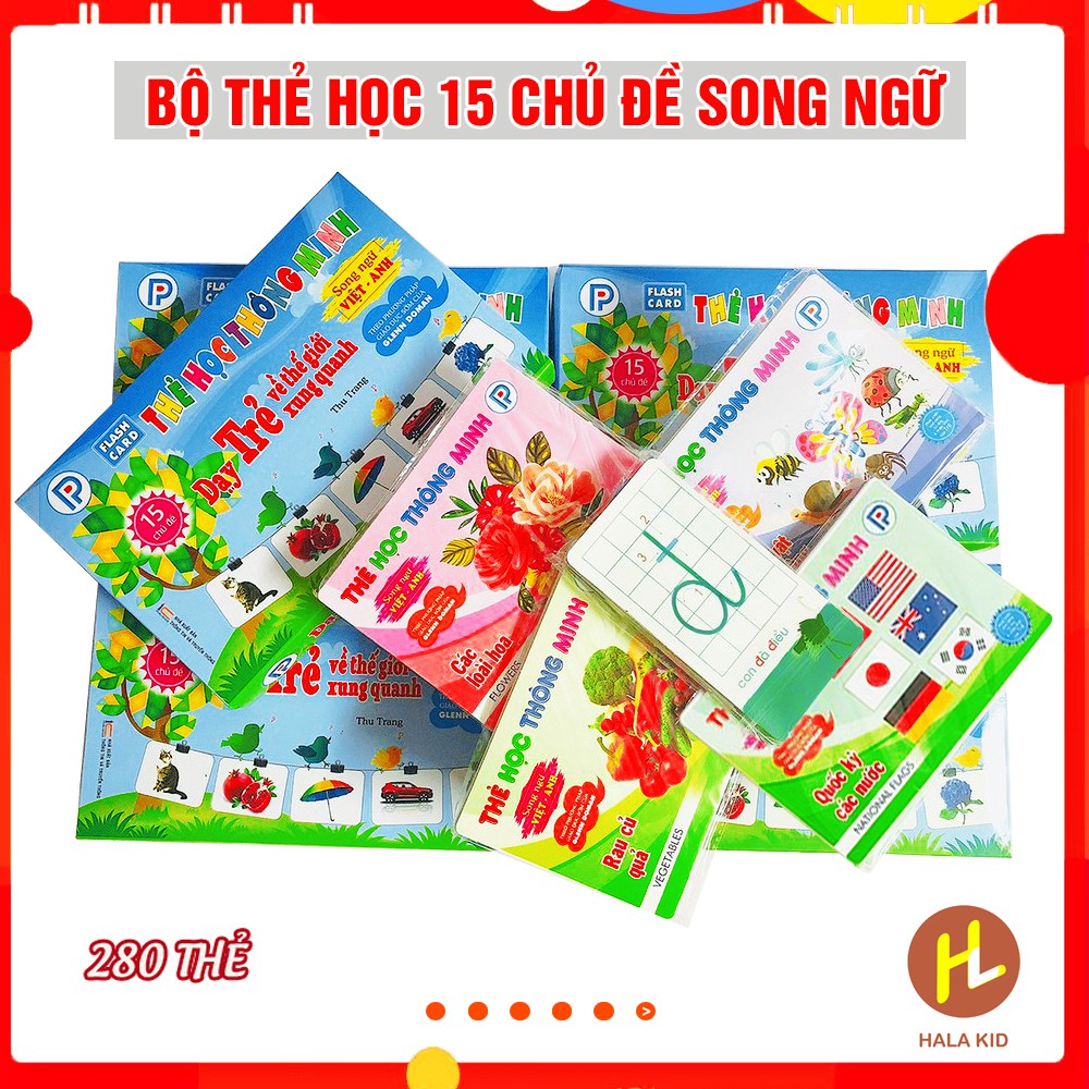 Bộ Thẻ học 15 chủ đề song ngữ Anh - Việt (280 thẻ) nhiều chủ đề có hình ảnh sinh động cho bé