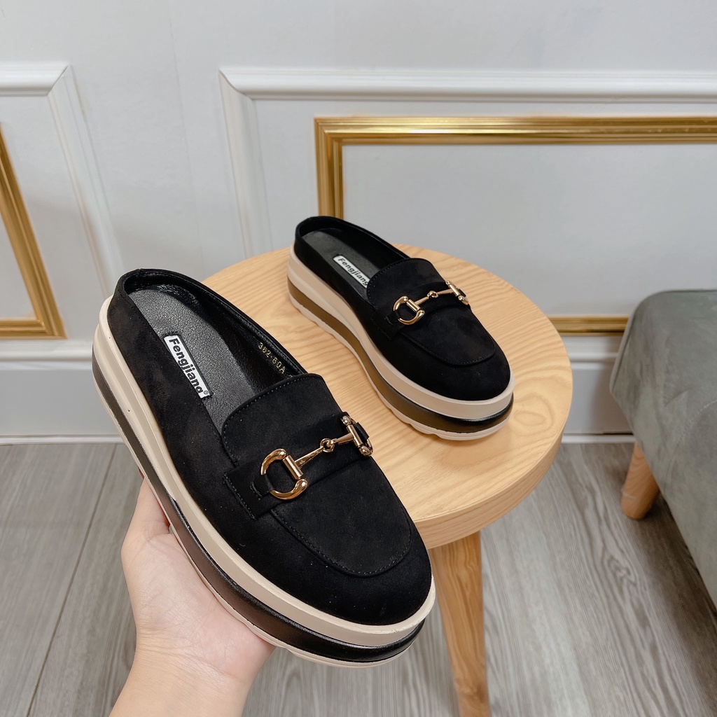 Giày sục da dior đen nữ độn đế 7 phân giày sục nữ mẫu mới