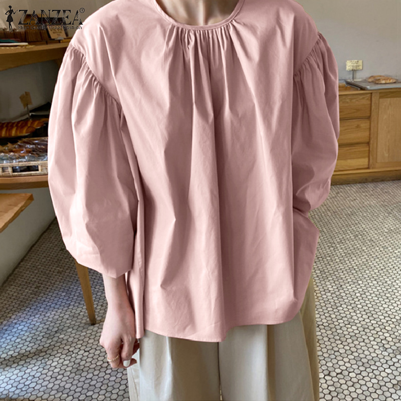 Áo ZANZEA Tay Dài Dáng Rộng Màu Trơn Thời Trang Phong Cách Cho Nữ