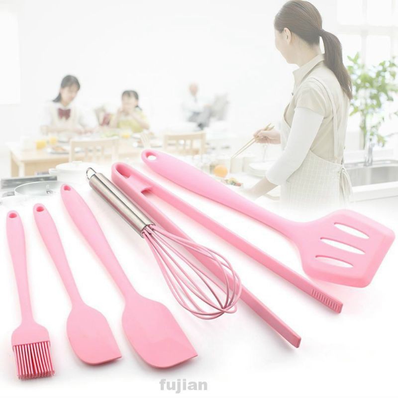 GIÁ RẺ GIẬT MÌNH BỘ DỤNG CỤ LÀM BẾP 5 MÓN MÀU HỒNG LÀM TỪ SILICON SÀI CỰC TỐT