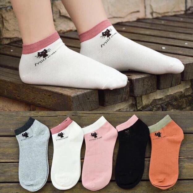 Combo 2 đôi tất hình mèo dễ thương, sét 2 đôi tất cổ ngắn hình mèo