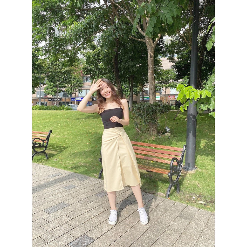 Chân váy dài xoắn nơ đen,be (S/M/L)