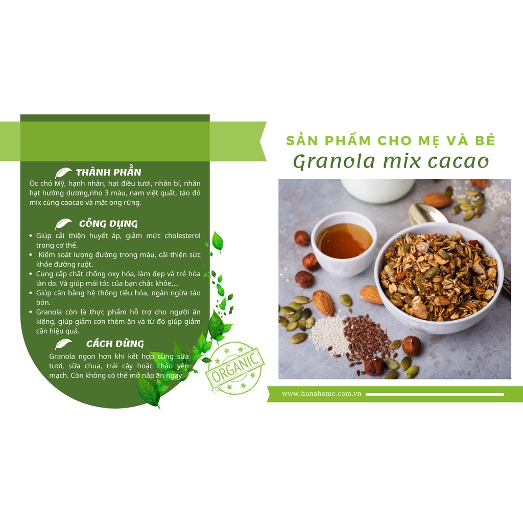 Ngũ cốc nguyên hạt Granola Huna's Home - Ăn ngon, ăn nhiều không lo béo
