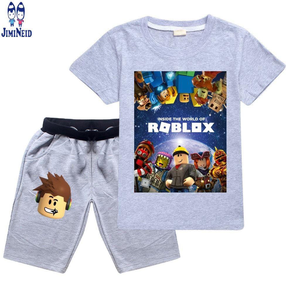 【JD】In stock ROBLOX Cartoon 2pcs/set Cute Baby Boy Suit Short Sleeve T shirt+Shorts Kids Tops Boys Girls