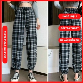 FS50K_Siêu dài quần Caro Ống Rộng unisex dây chun ống 004