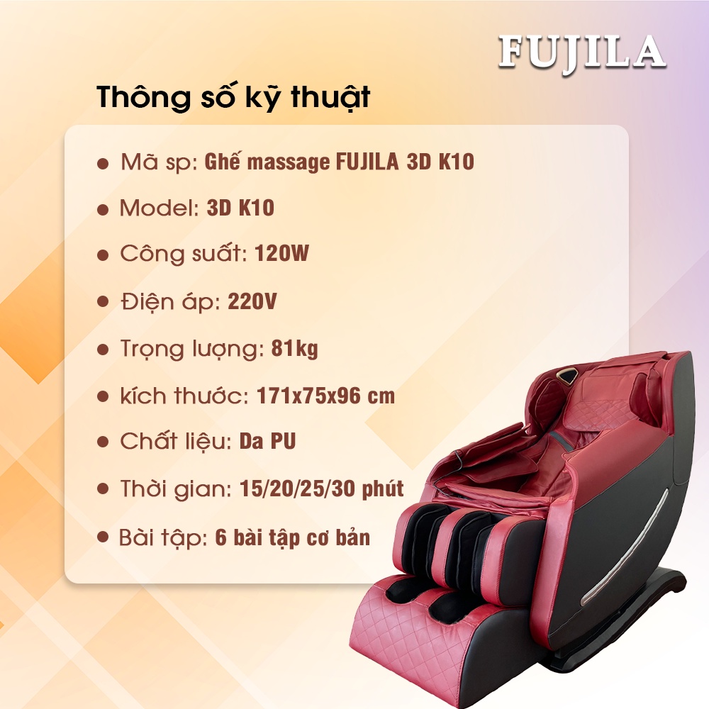 Ghế massage FUJILA K10 có con lăn massage 3D êm ái, phù hợp với người lớn tuổi - Phiên bản cao cấp