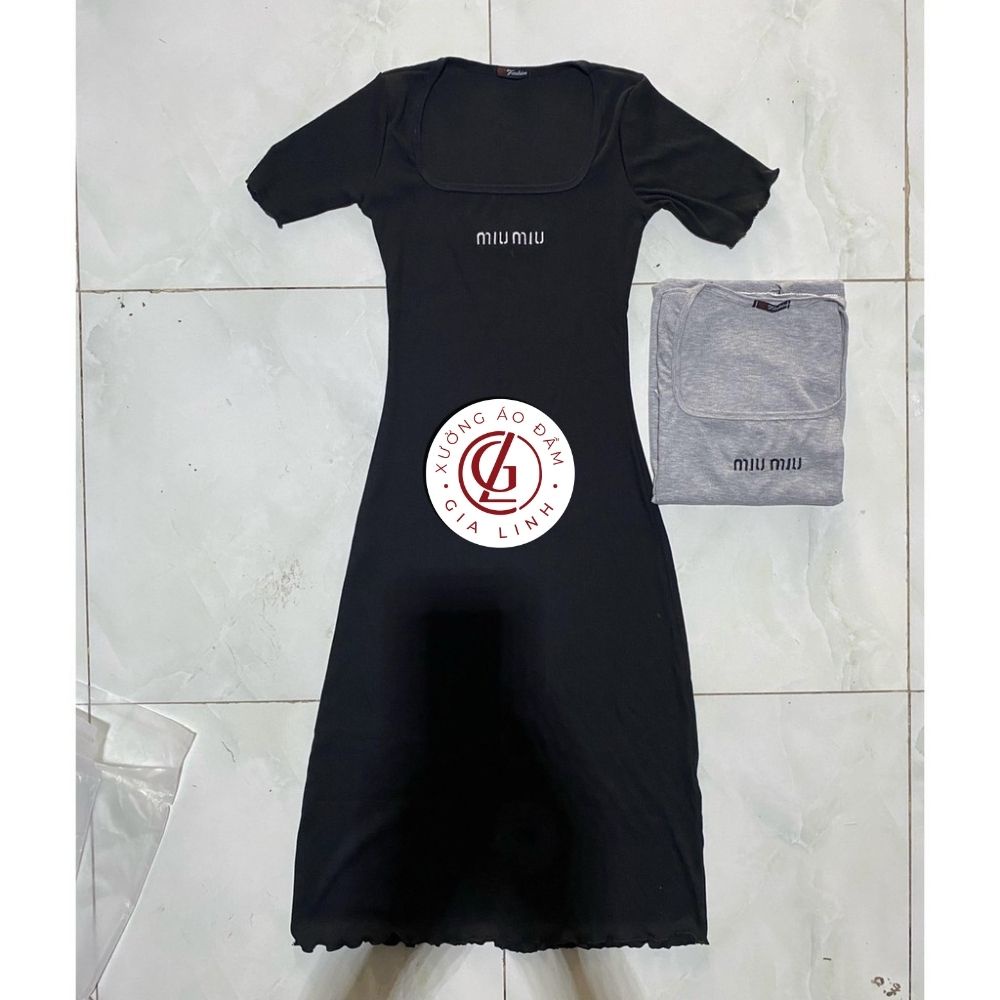 Đầm body dáng dài chất thun gân co giãn, váy cổ vuông tay ngắn thích hợp mặc đi chơi đi làm hay dự tiệc | BigBuy360 - bigbuy360.vn