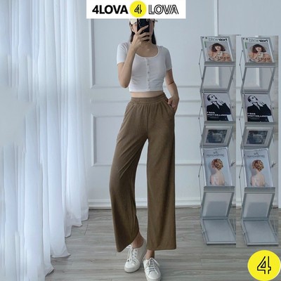 Quần ống rộng nữ 4LOVA vải len gân Thái caocấp cạp cao co giãn culottes dáng thụng suông mềm mạiEVA3