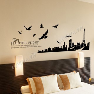 Decal dán tường trang trí quán cafe, văn phòng,phòng khách- Thành phố cảng Paris đen