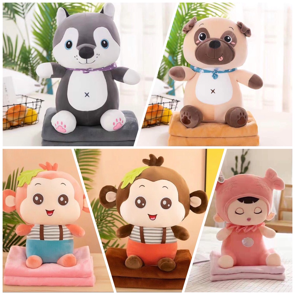 Bộ chăn gối văn phòng siêu đáng yêu cún, tiên cá, khỉ(#Gối_Chăn)