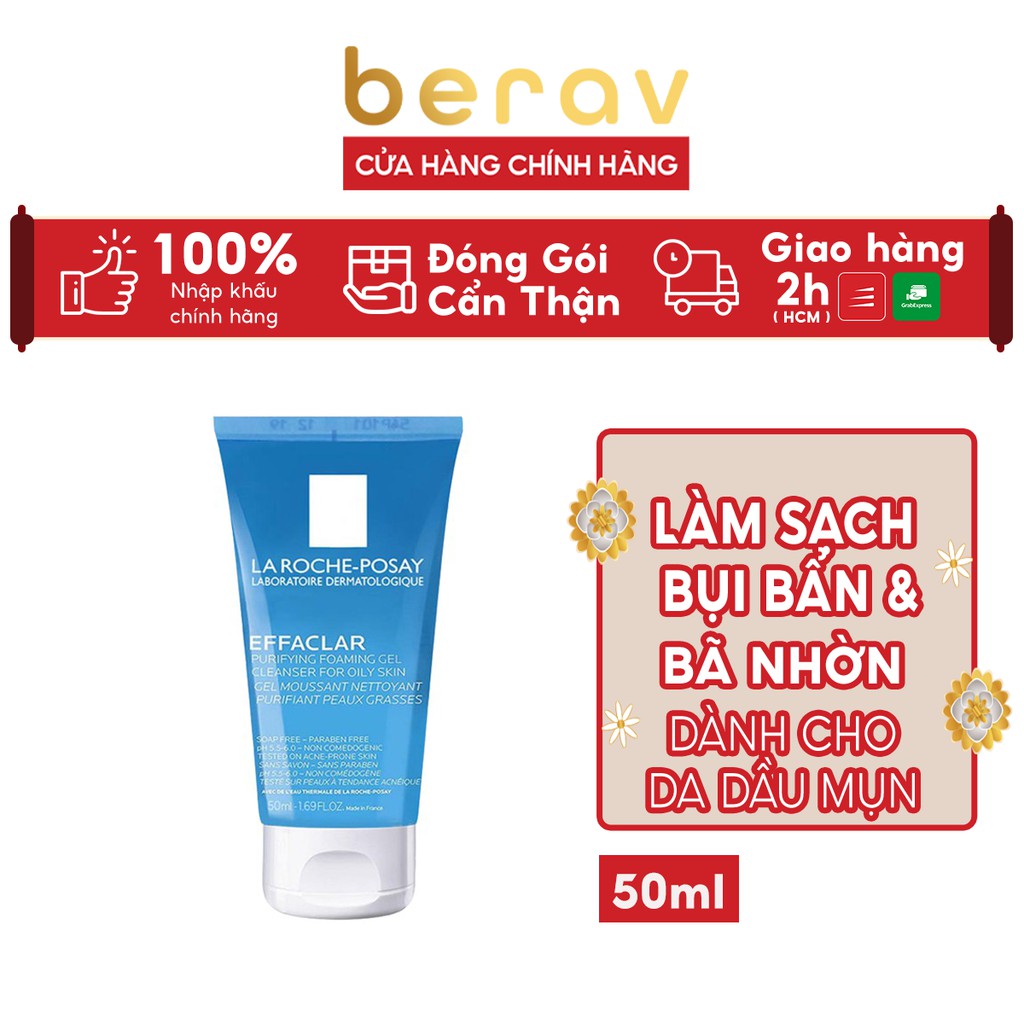 [Mã FMCGMALL -8% đơn 250K] Sữa Rửa Mặt La Roche Posay Dạng Gel Giảm Mụn, Kiềm Dầu Effaclar Foaming Gel 50ml