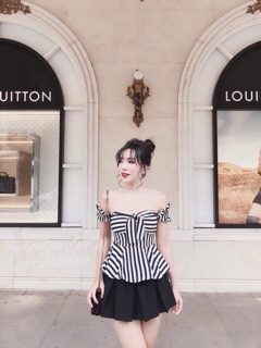 ÁO TRỄ VAI SỌC THẮT NƠ