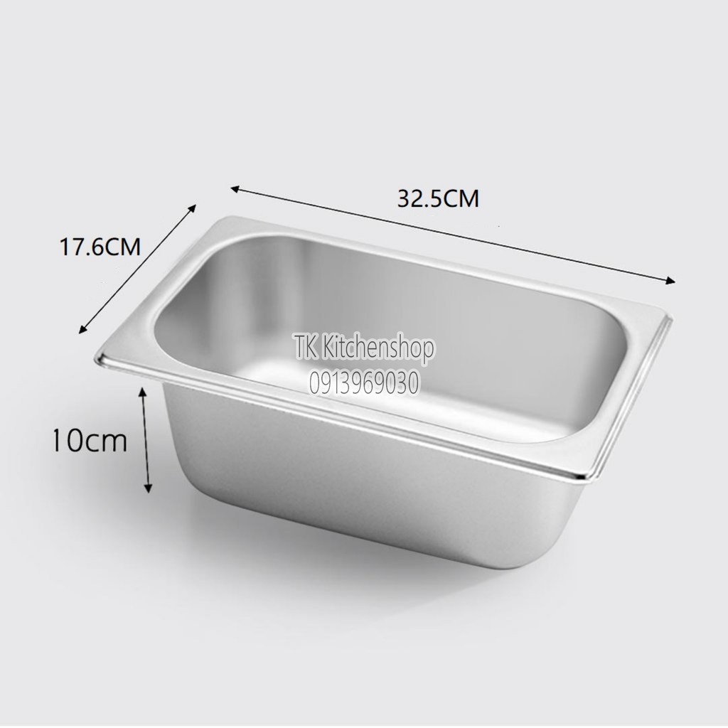 Khay inox GN 1/3 Đựng Thạch Topping Đựng Thực Phẩm Đựng Pate, Đựng kem, topping (có nắp)